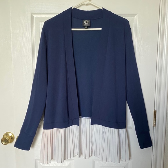 Bobeau navy pleated hem cardigan - Picture 1 of 10